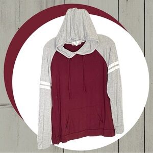 Pink Rose Burgundy Maroon & Gray Jersey Hoodie w White Arm Stripes Women M